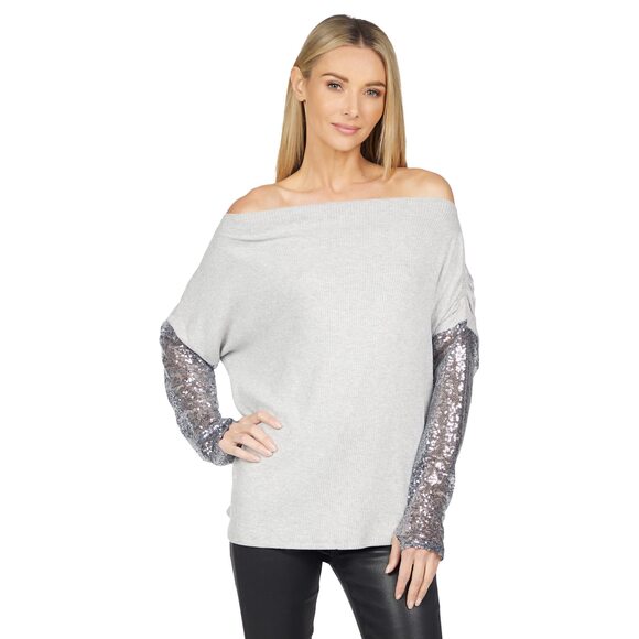 Michael Lauren Womens Tuckerman Boatneck Sweater Heather Grey MD